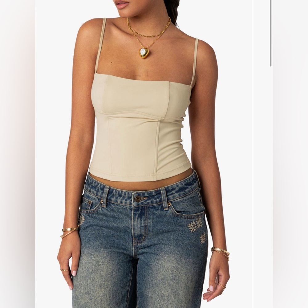 Edikted Juno Corset Cropped Flaterring Nude Party Date Night‎ Camisole Sz M NWT